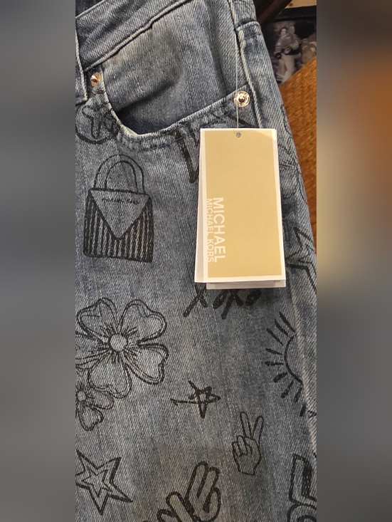 NWT! Michael Kors Light Blue Graphic Print Jeans - Picture 3 of 10